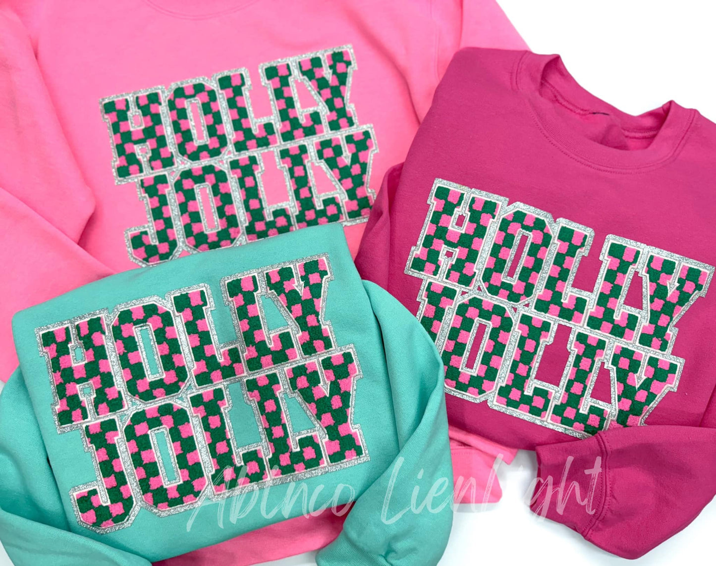 Holly Jolly Chenille Checkered Patch Christmas Sweatshirt