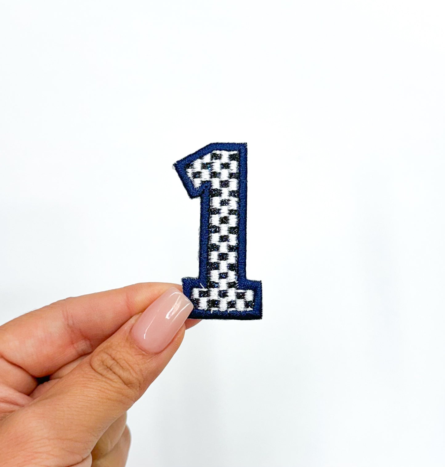 2” Navy Checkered Numbers Glitter Embroidery Patch