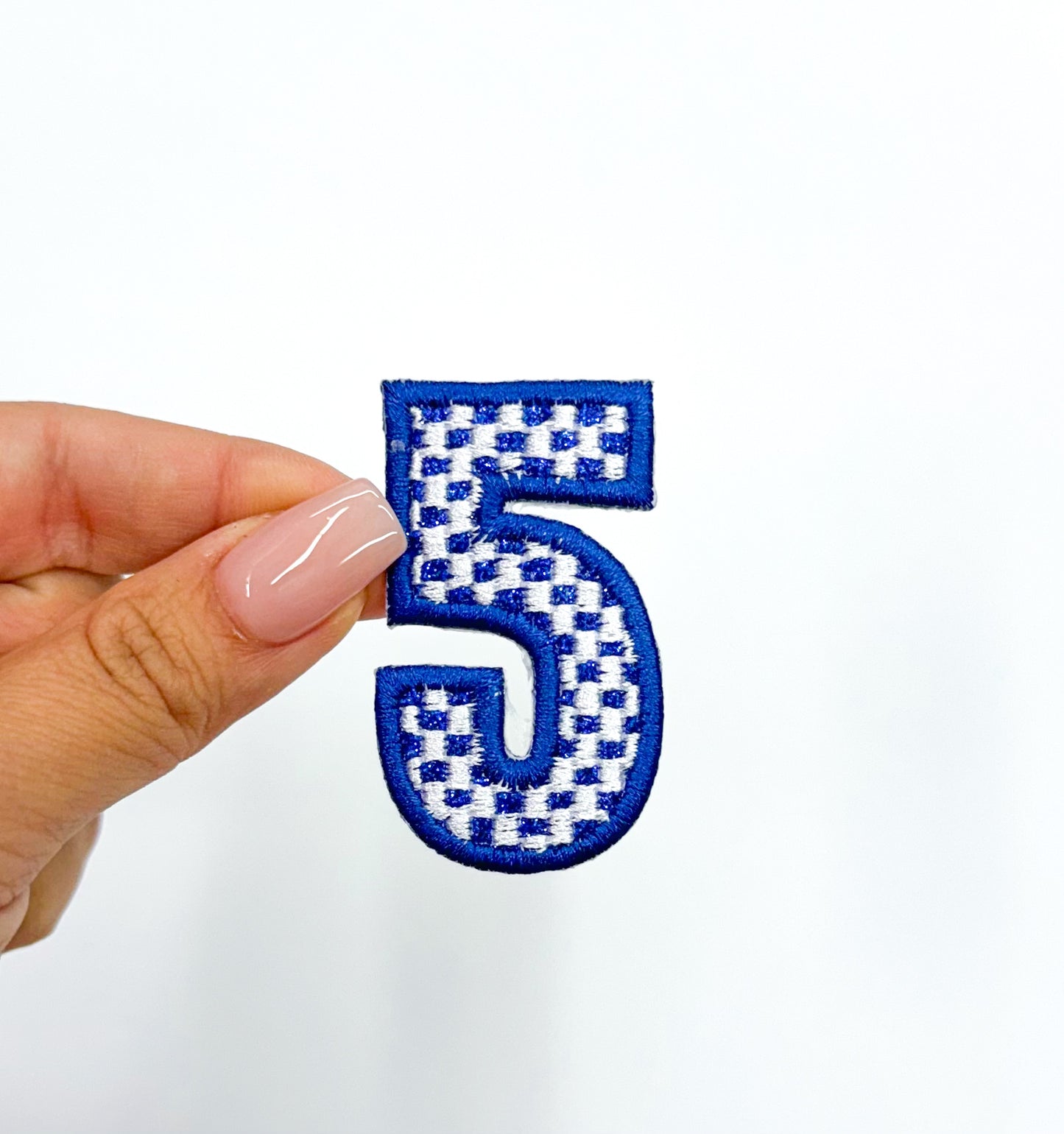 2” Royal Checkered Numbers Glitter Embroidery Patch