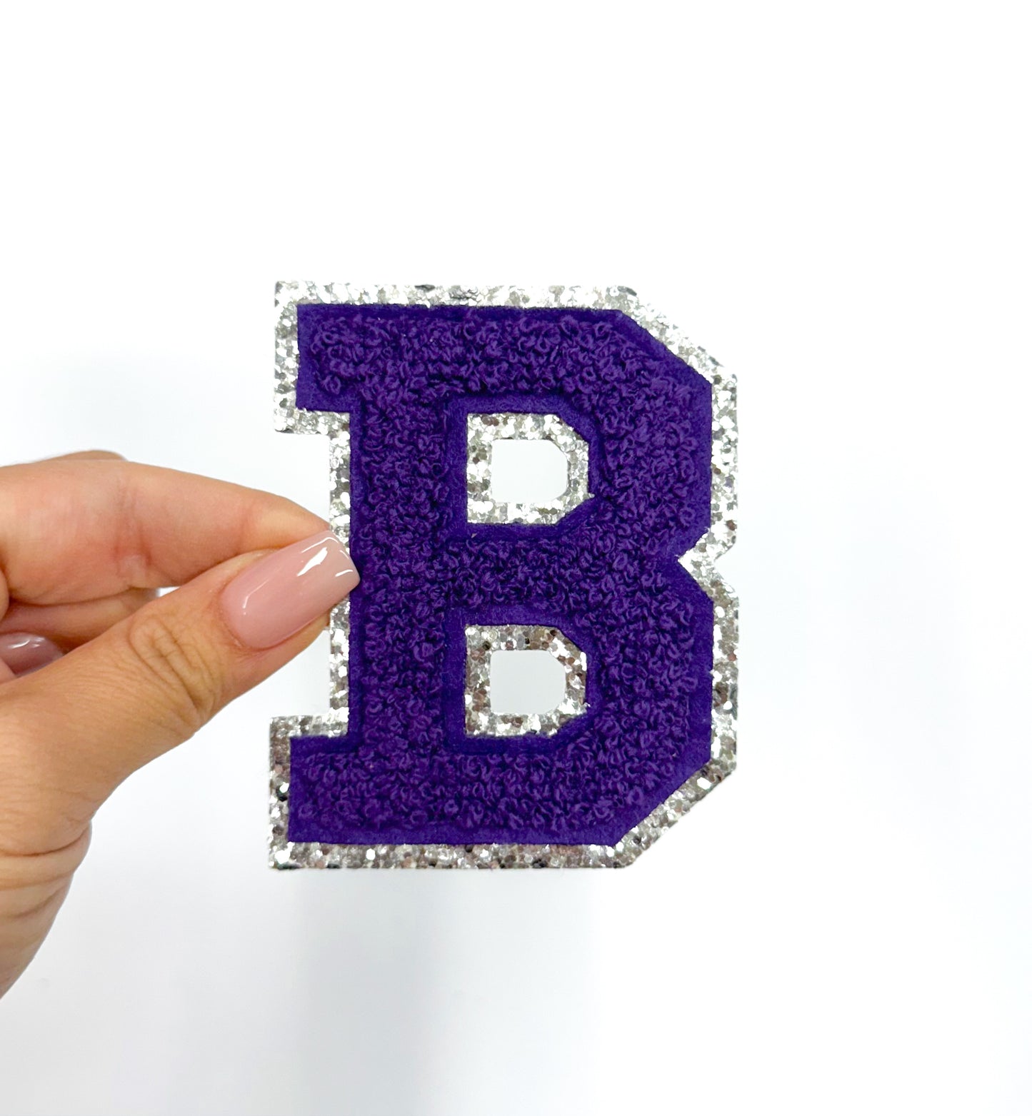 Purple Silver Chenille Letter Patch
