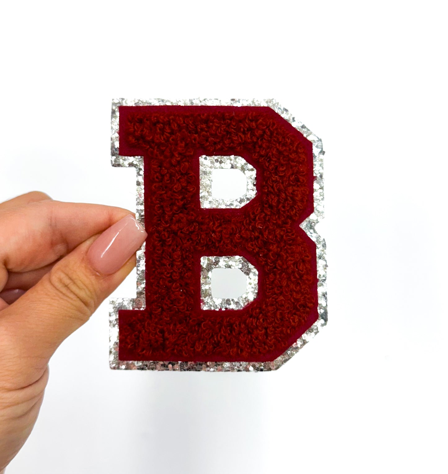 Maroon Silver Chenille Letter Patch