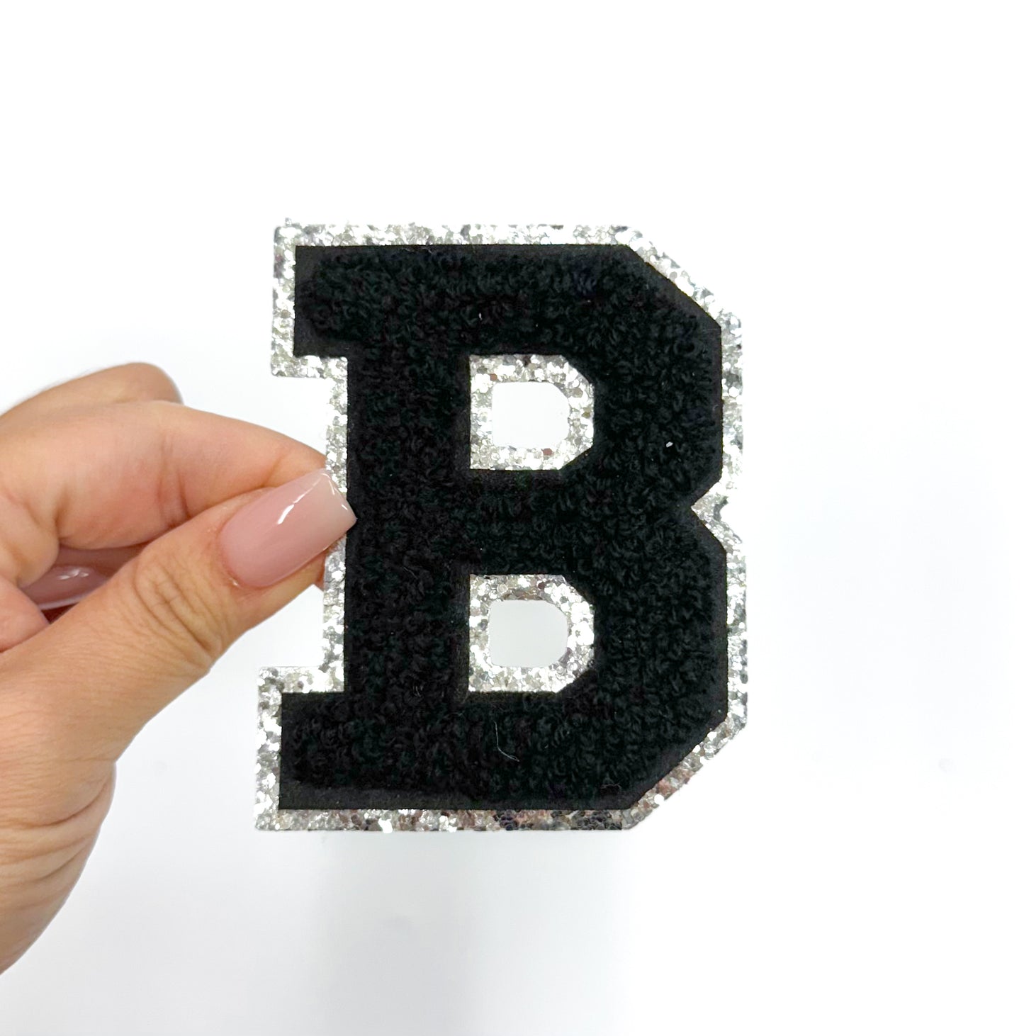 Black Silver Chenille Letter Patch