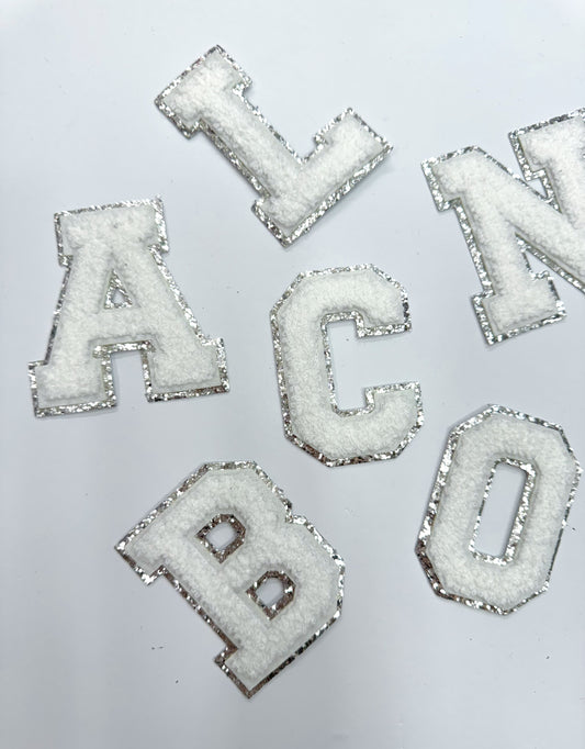 White Silver Chenille Letter Patch