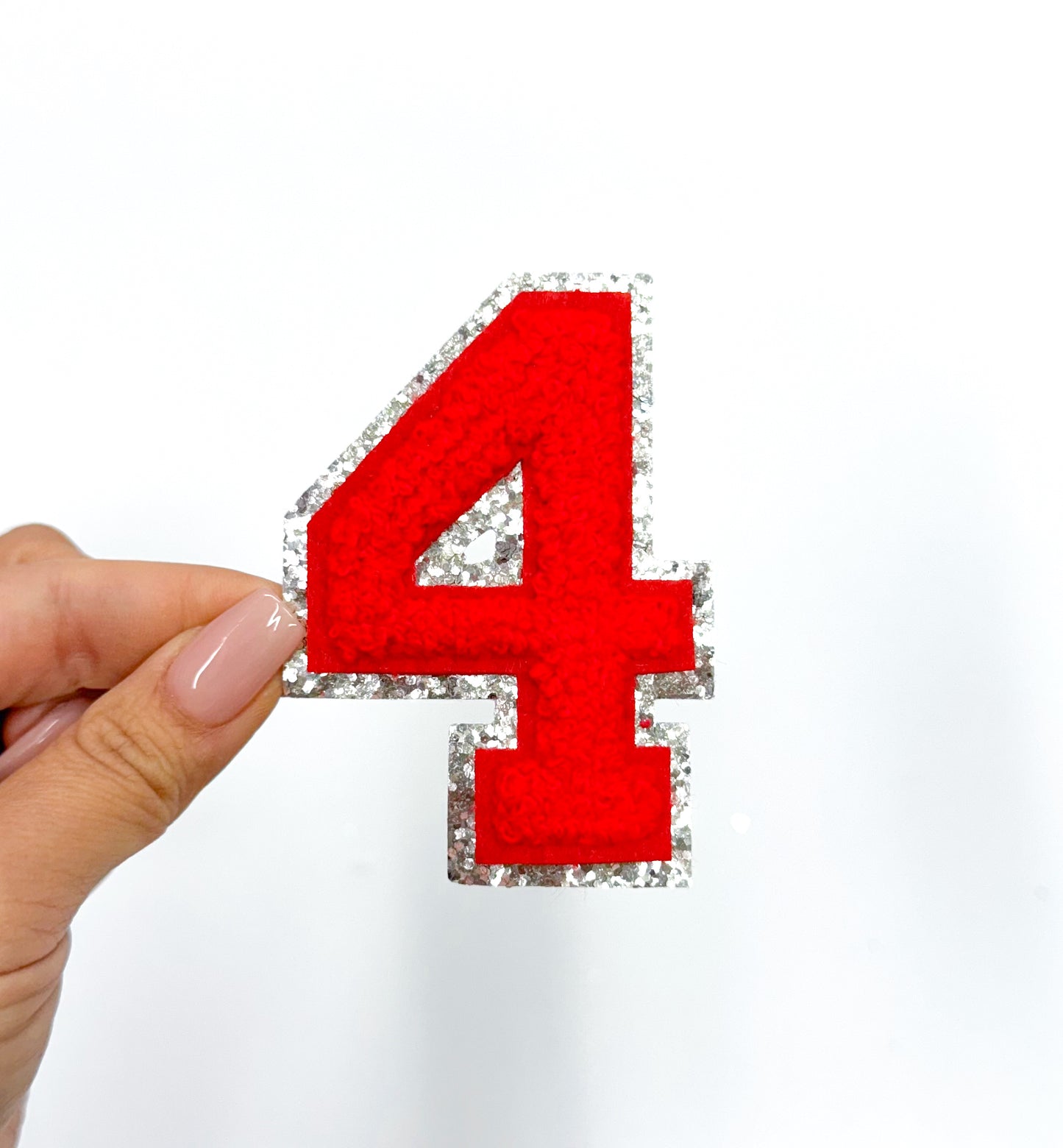 Red Silver Chenille Embroidery Patch