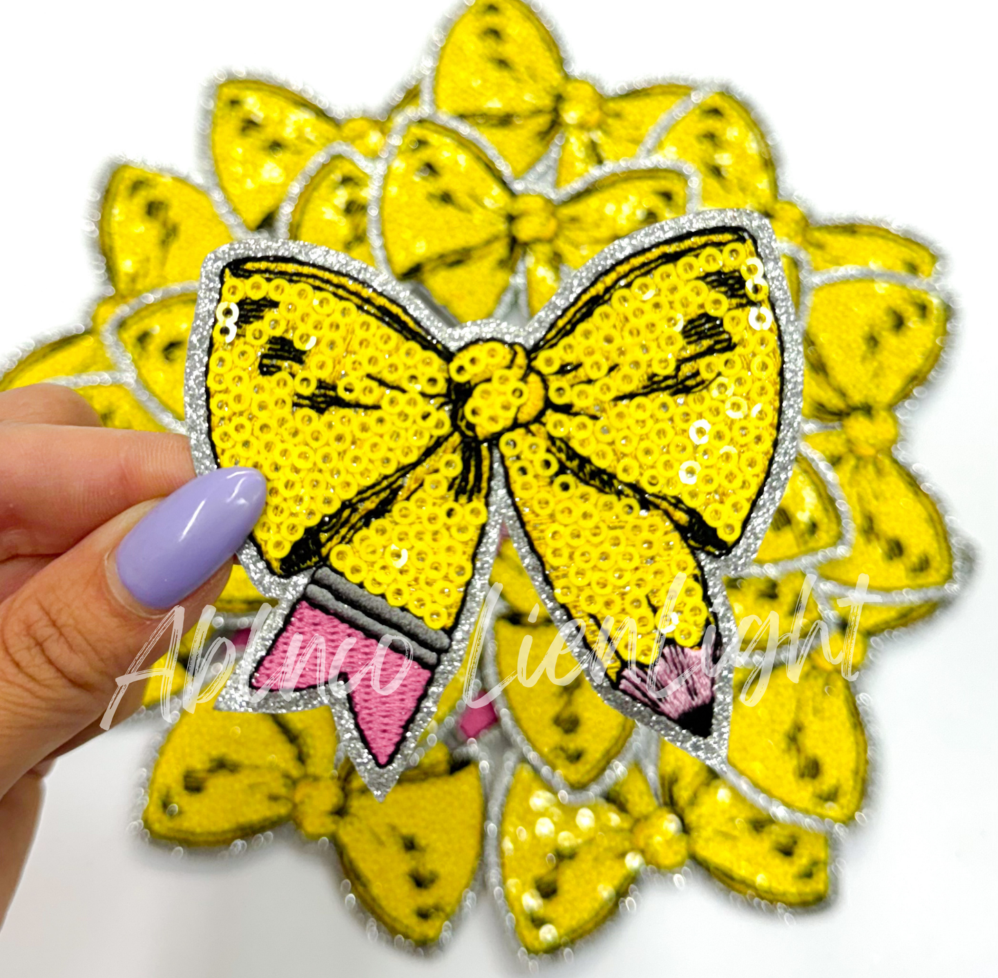 Pencil Bow Teach Sequin Embroidery Patch