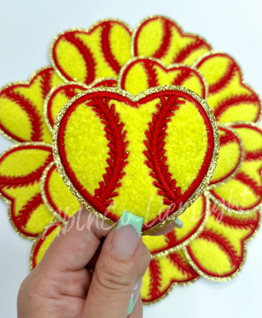 Softball Heart Chenille Embroidery Patch