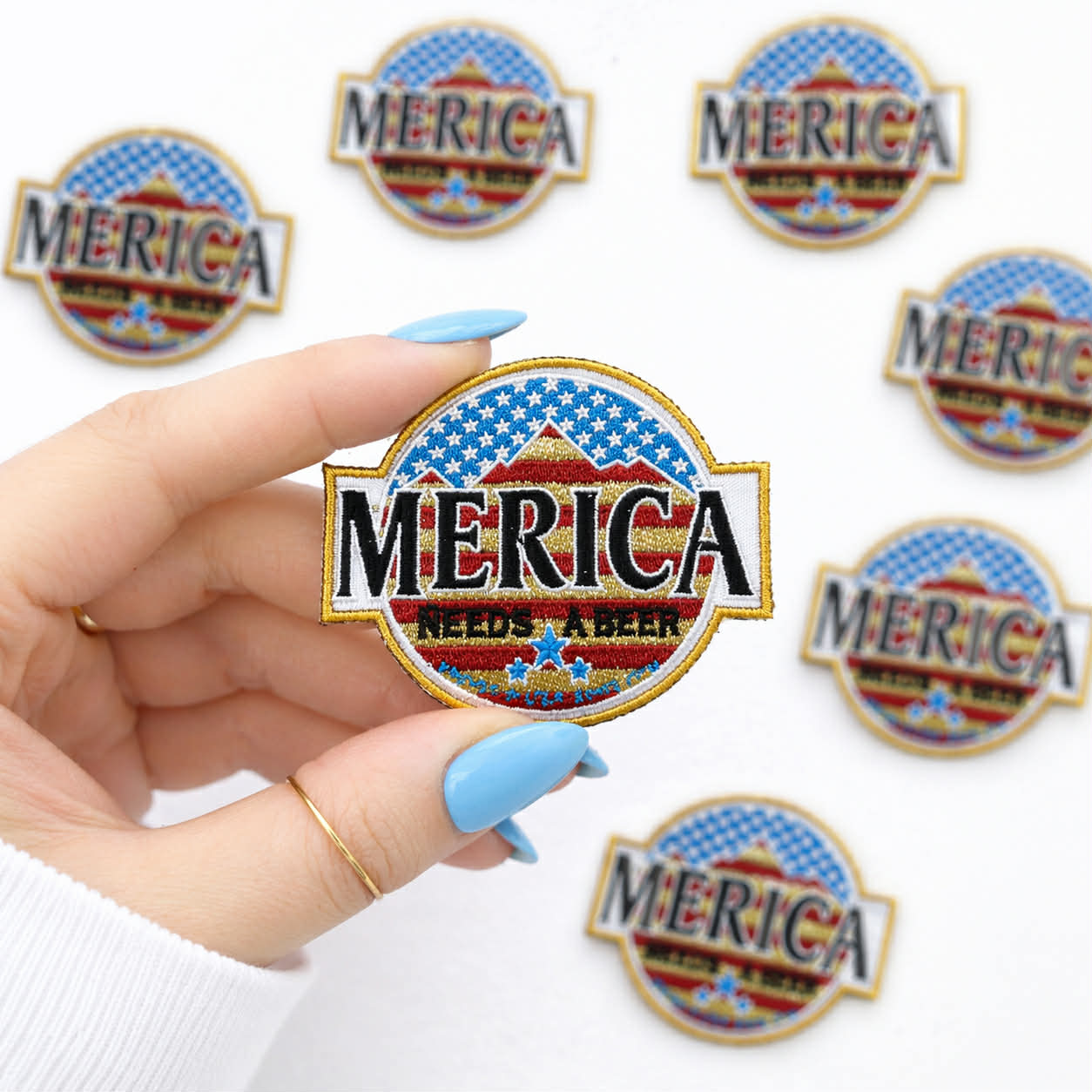 Merica Needs a Beer Embroidered Mens Patch
