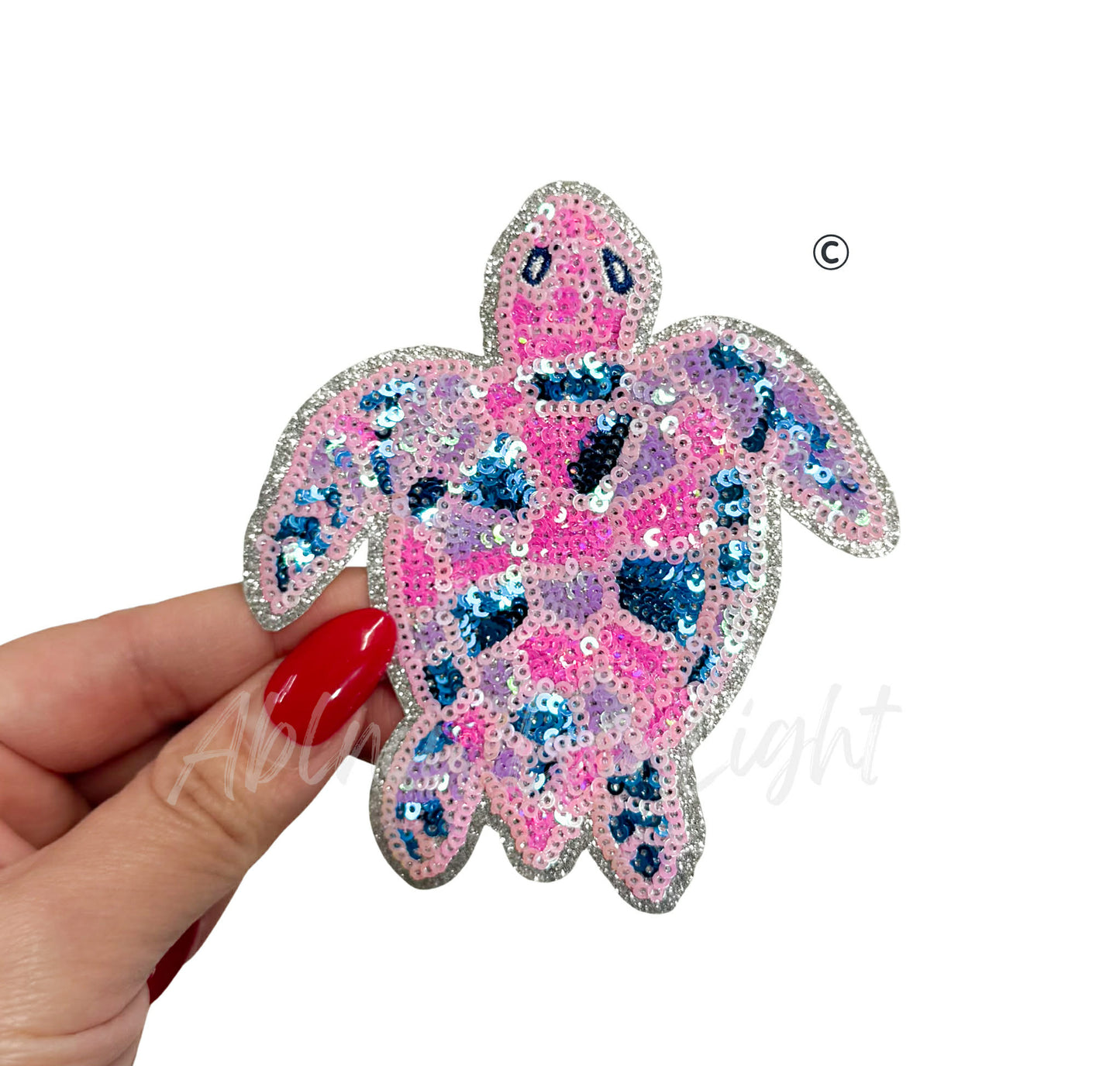 Pink and Blue Turtle Summer Sequin Patch-Small