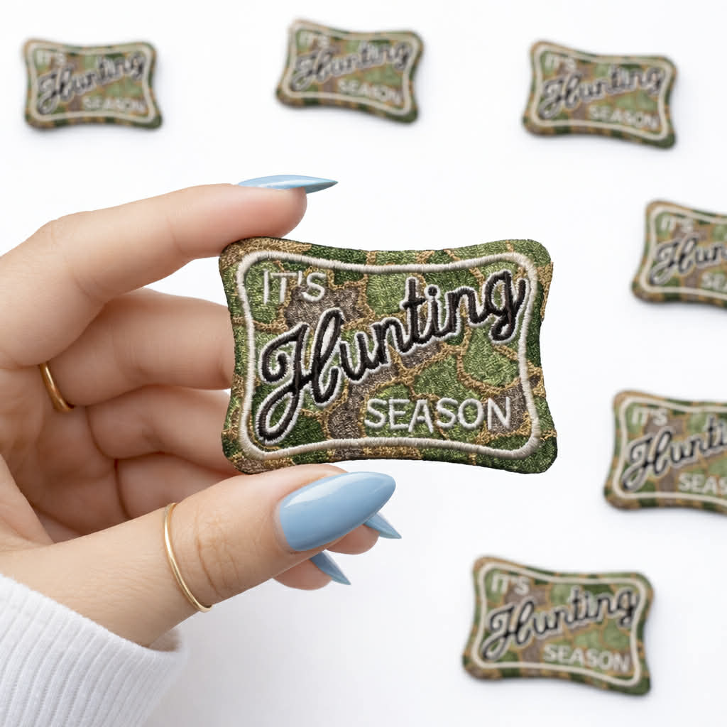 It's Hunting Season Camo Embroidered Mens Patch
