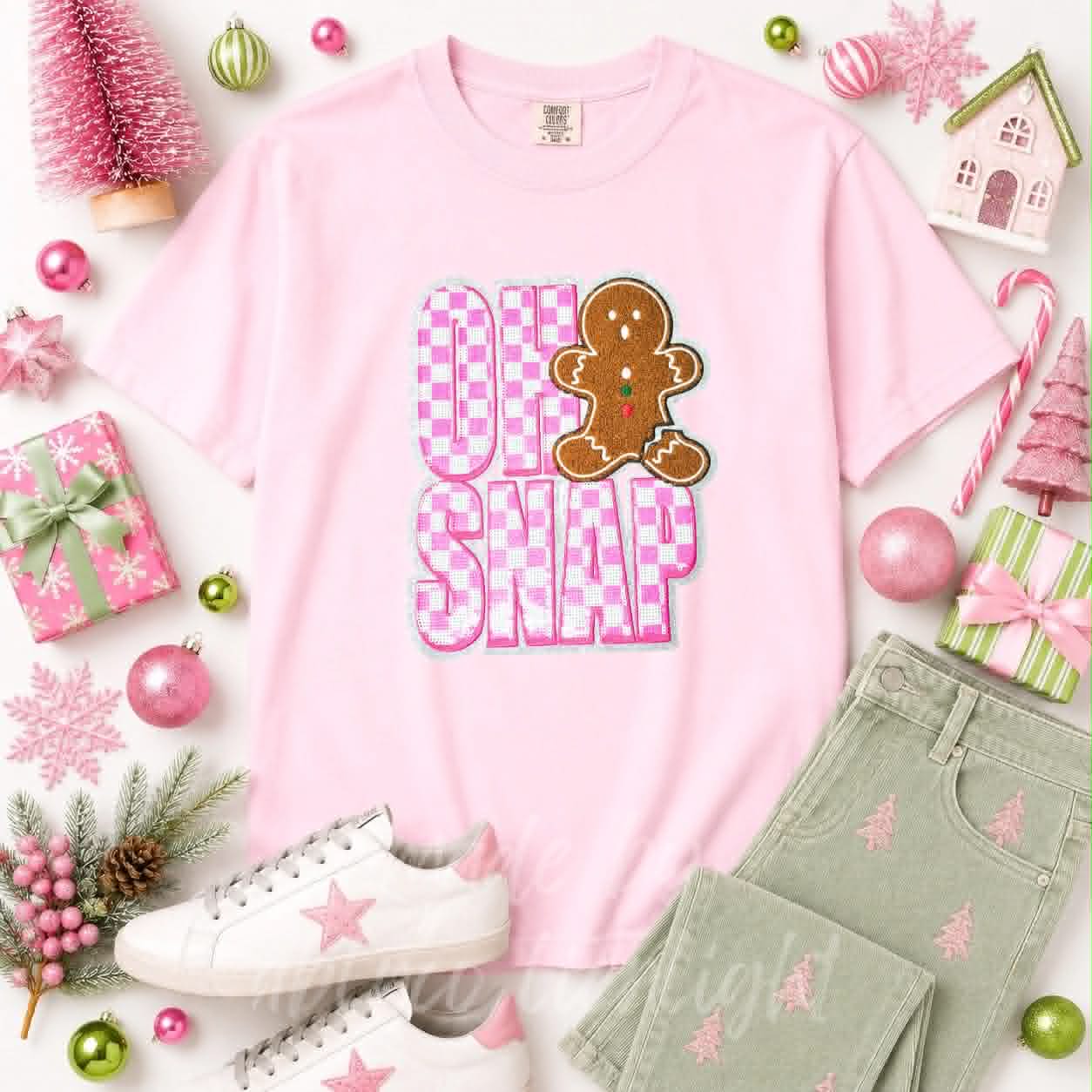 Oh Snap Gingerbread Christmas Sequin Patch Tshirt