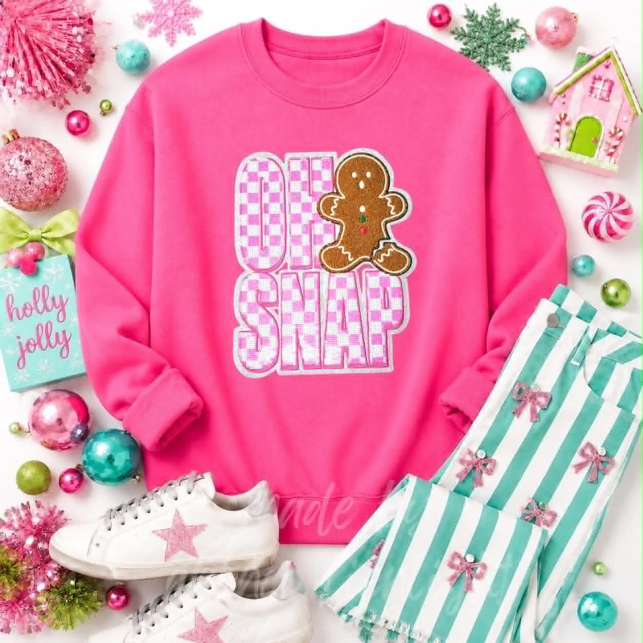 Oh Snap Gingerbread Christmas Sequin Patch Sweatshirt
