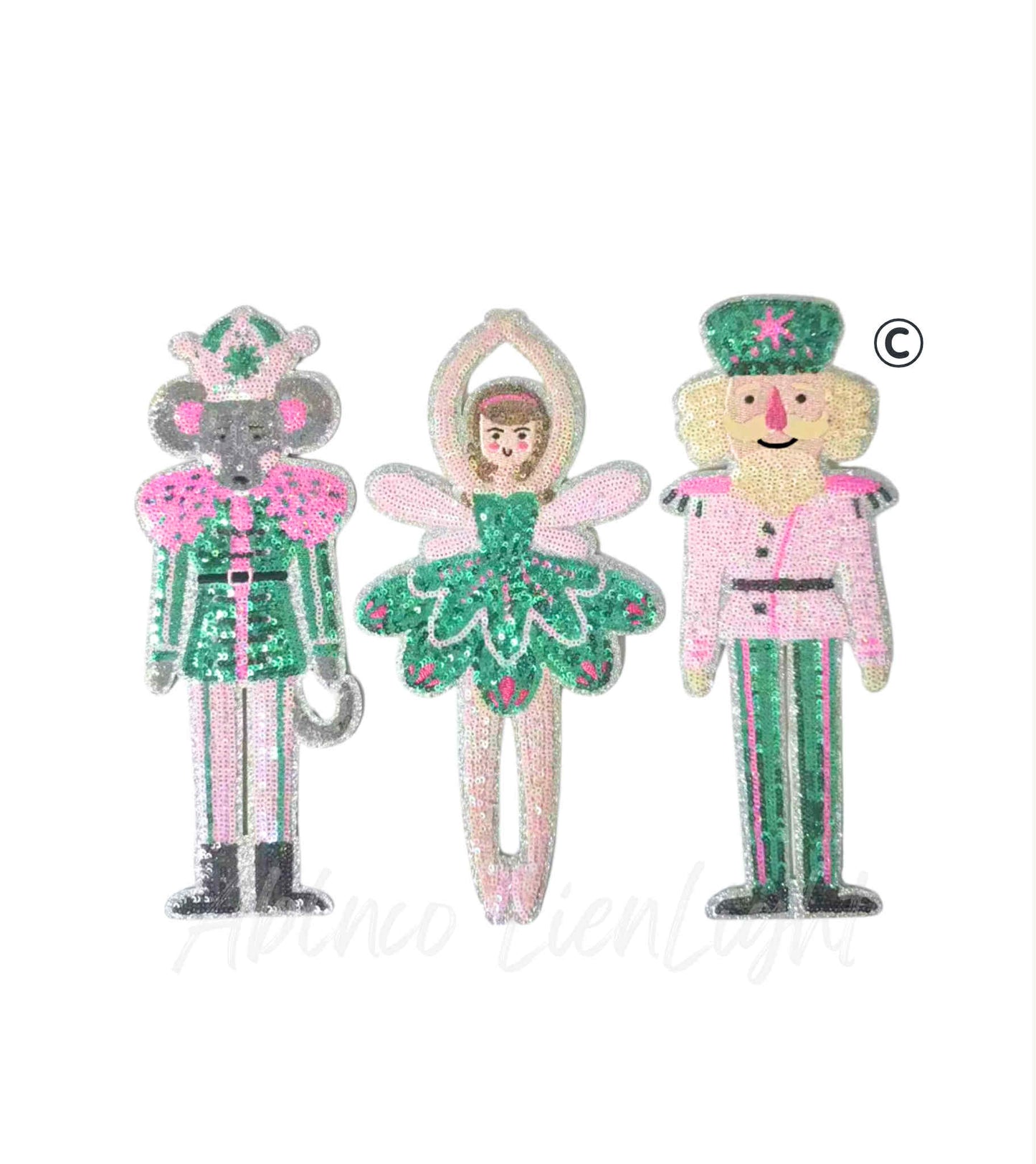 Large Nutcracker Ballerina Mouse Trio Sequins Christmas Patch