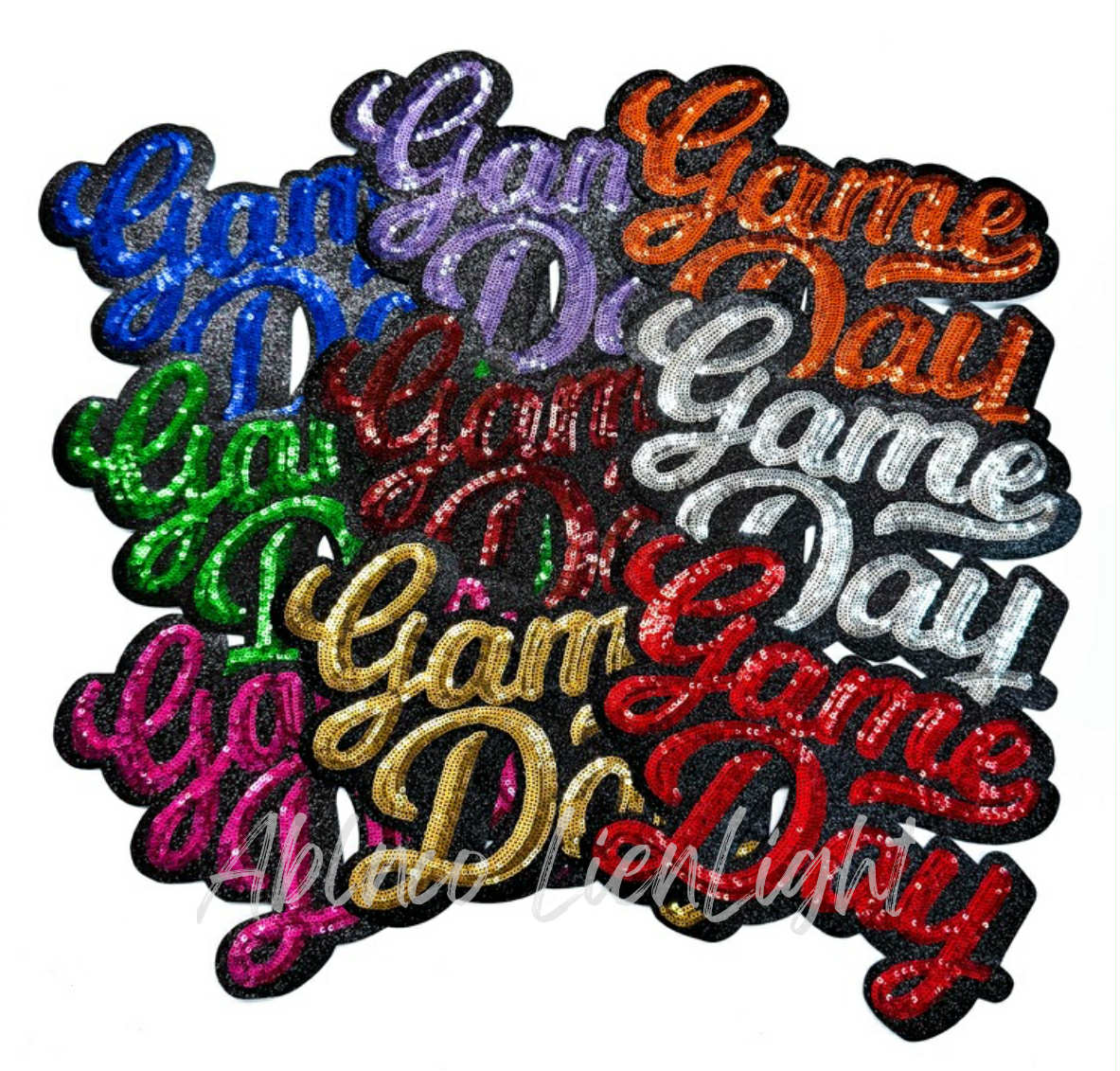 Green Game Day Cursive Sequins Patch