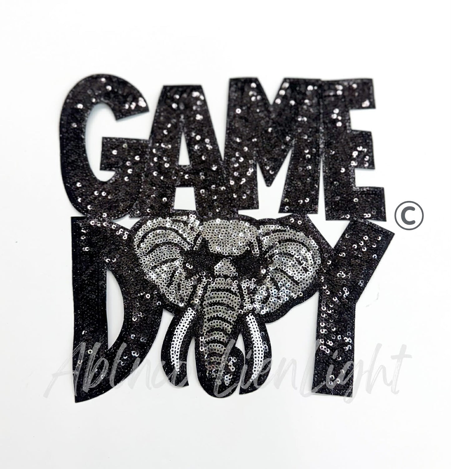Black Elephant Game Day Mascot Sequins Patch - Large