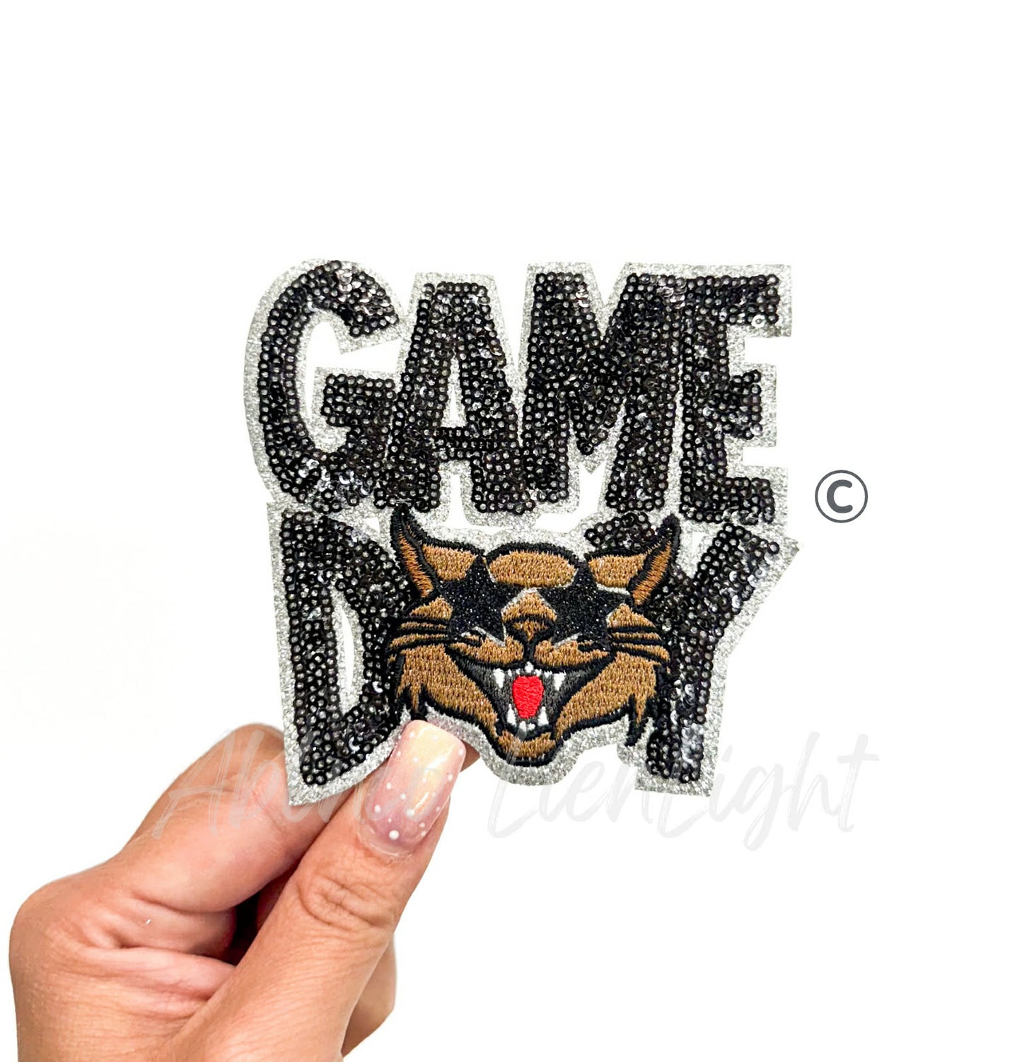 Black Bearcat Mascot Game Day Sequin Patch - Small