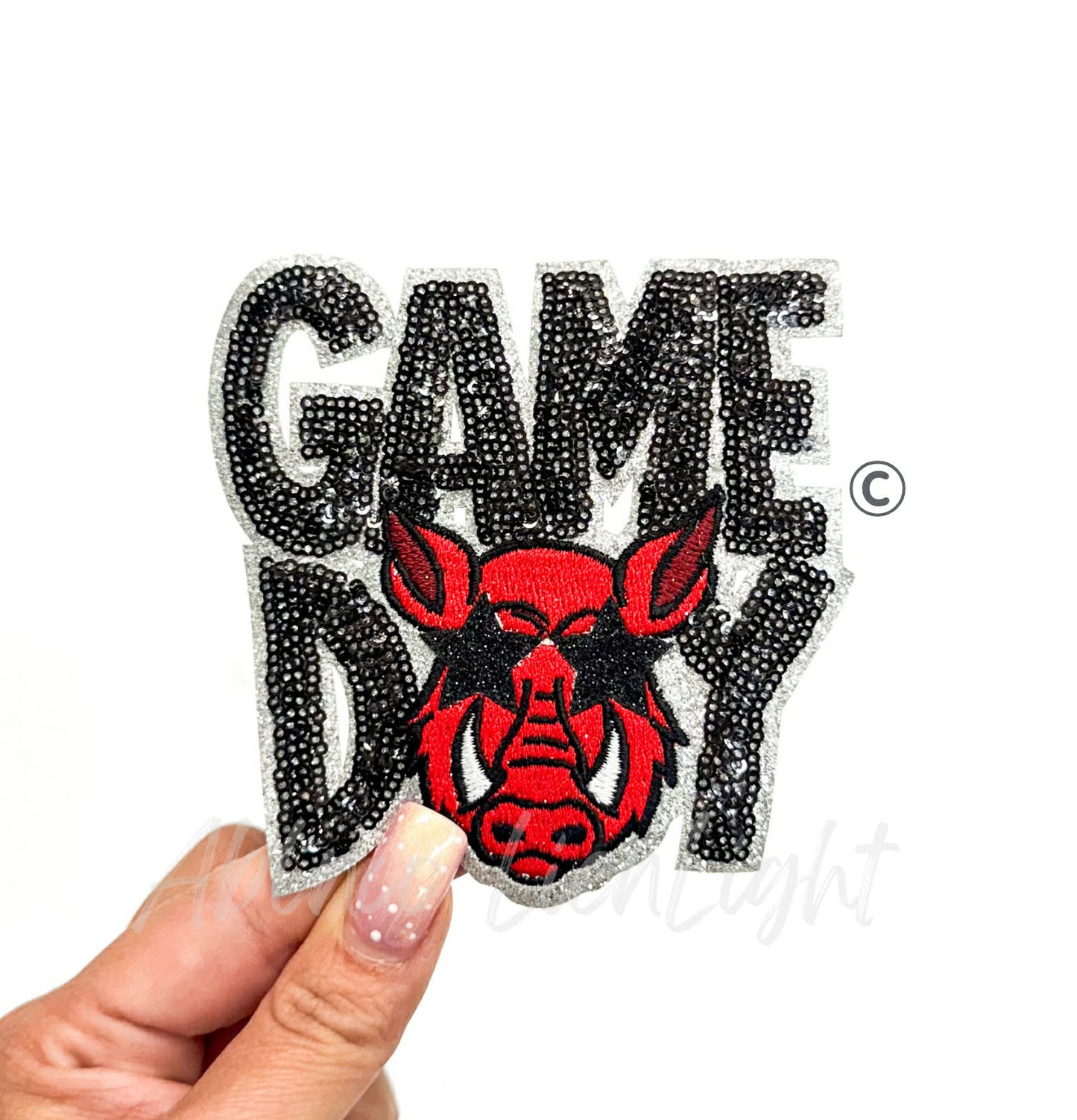 Black Hog Mascot Game Day Sequin Patch - Small