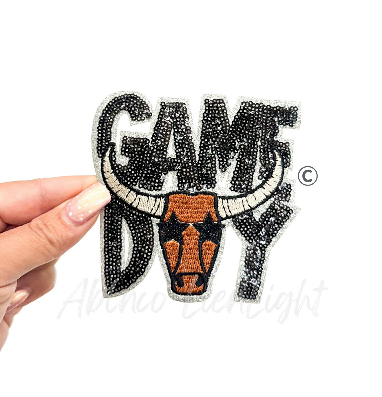 Black Longhorn Mascot Game Day Sequin Patch - Small