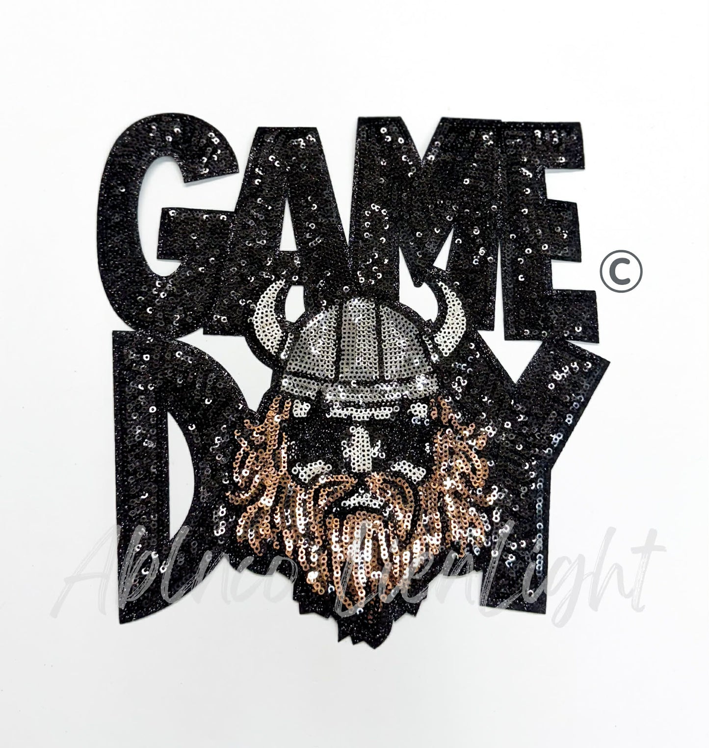 Black Viking Game Day Mascot Sequins Patch - Large