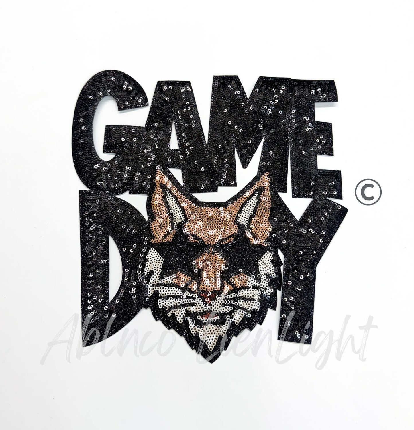Black Bobcat Game Day Mascot Sequins Patch - Large