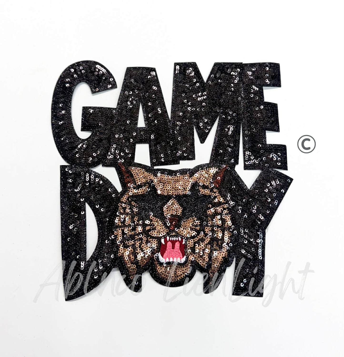 Black Wildcat Game Day Mascot Sequins Patch - Large