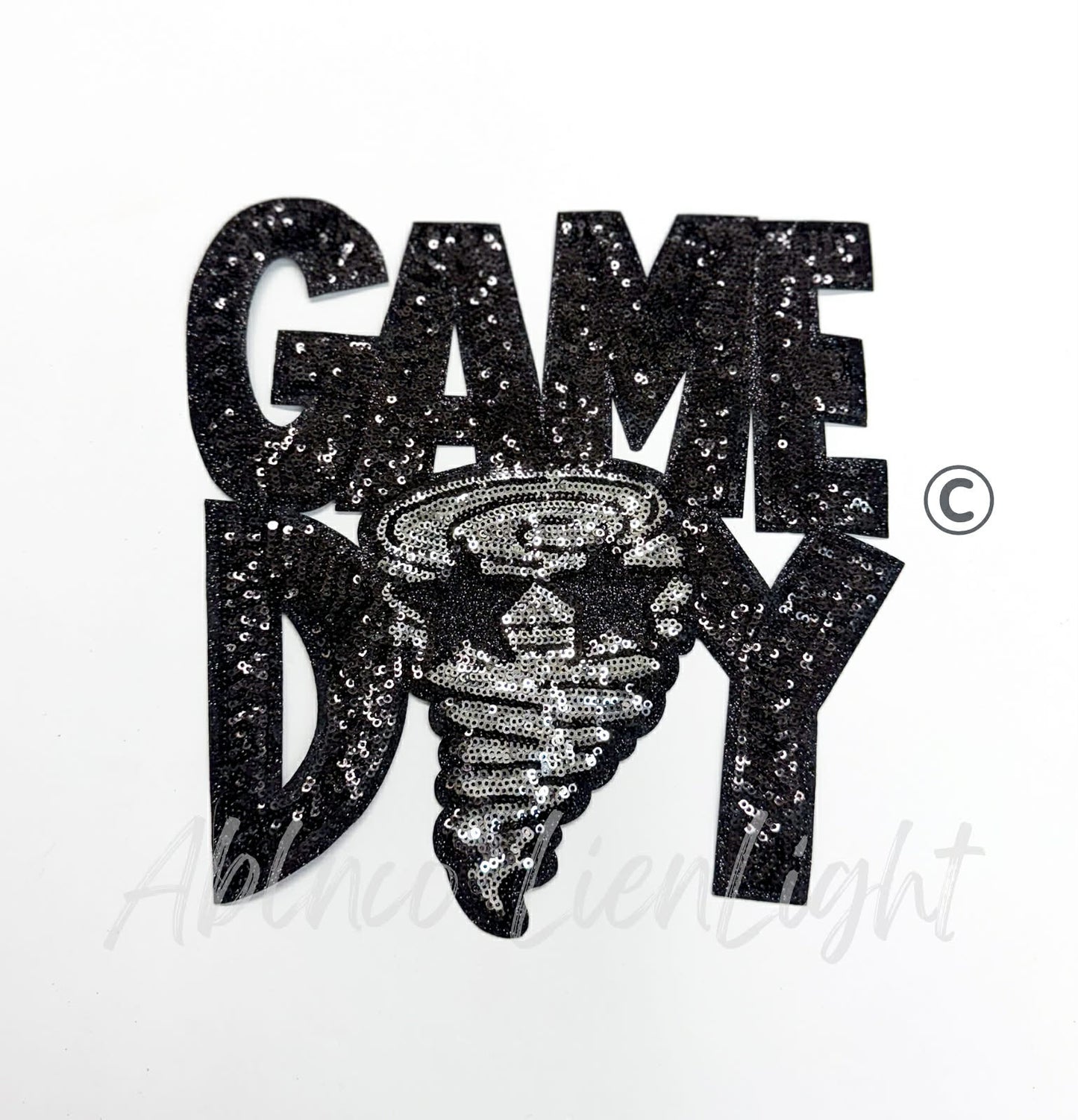 Black Twister Cyclones Game Day Mascot Sequins Patch - Large