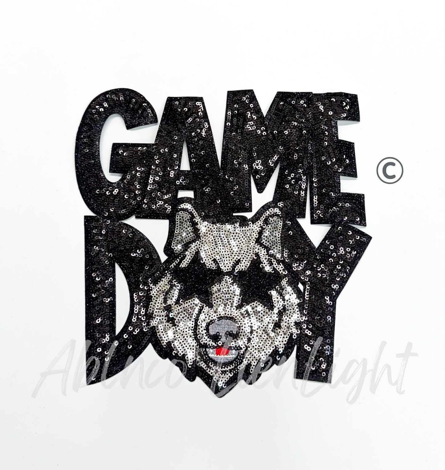 Black Wolf Game Day Mascot Sequins Patch - Large