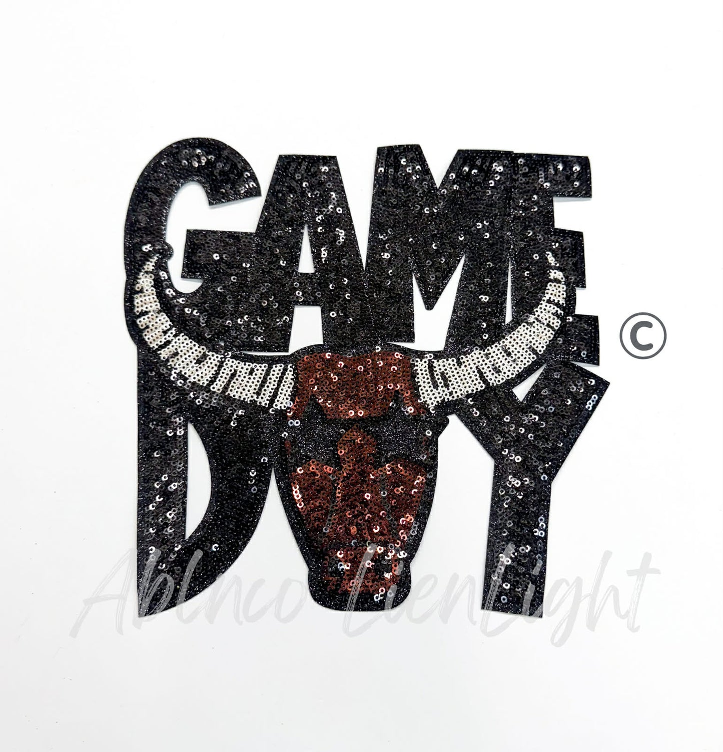 Black Longhorn Game Day Mascot Sequins Patch - Large