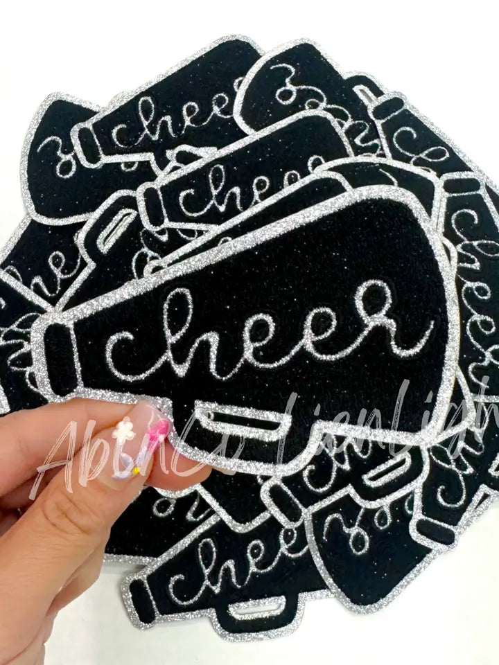 Black Cheer Megaphone Silver Embroidery Patch
