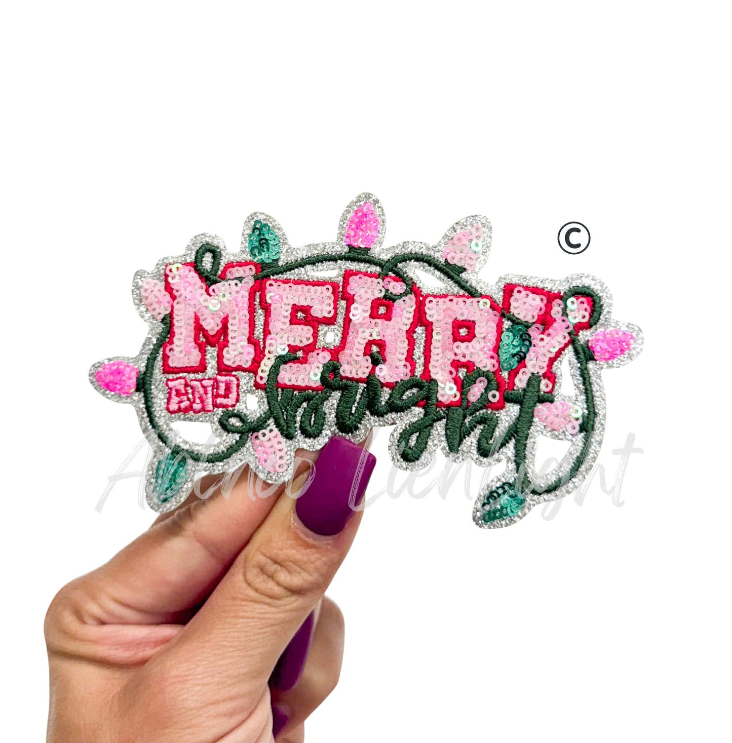 Merry & Bright Christmas Lights Sequins Christmas Patch-SMALL