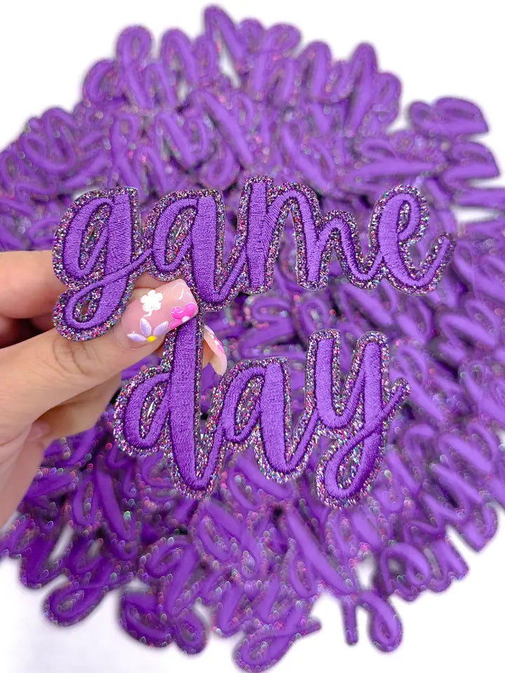 Purple Game Day Glitter STICKER Adhesive Patch©️