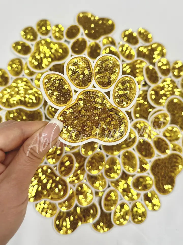 Gold Sequins Paw Print Embroidery Patch