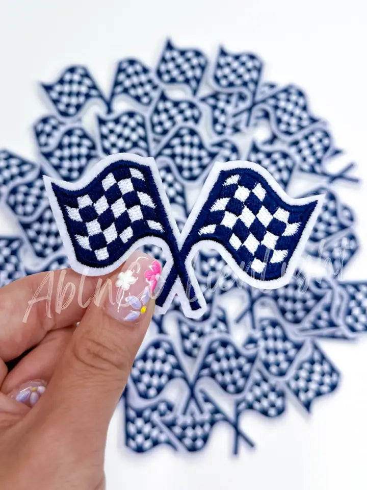 Navy Checkered Flag Embroidery Patch
