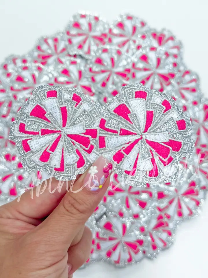 Hot Pink Silver Cheer Pom Pom Embroidery Patch ©️