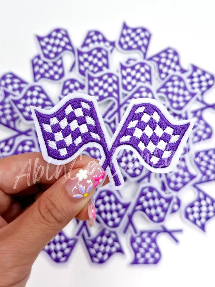 Purple Checkered Flag Embroidery Patch