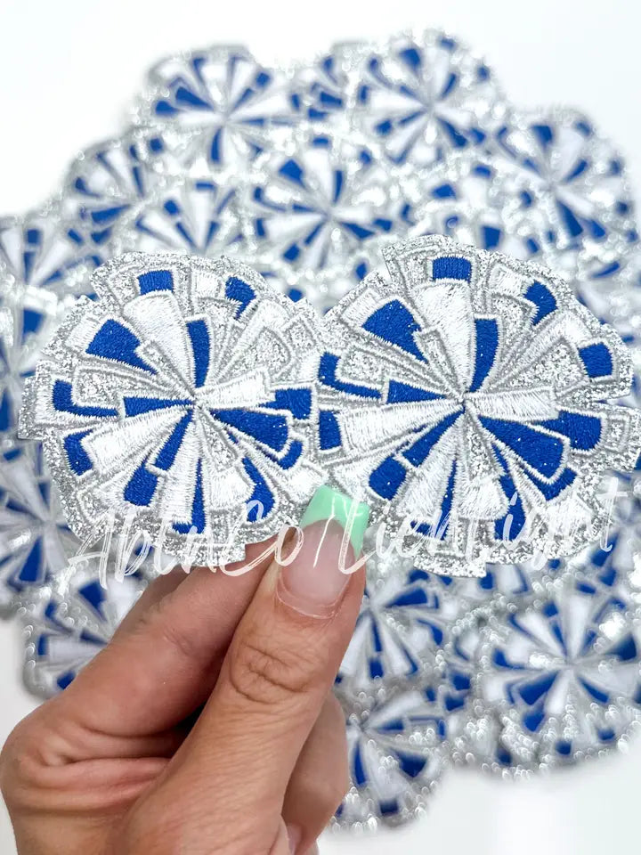 Royal Silver Cheer Pom Pom Embroidery Patch ©️