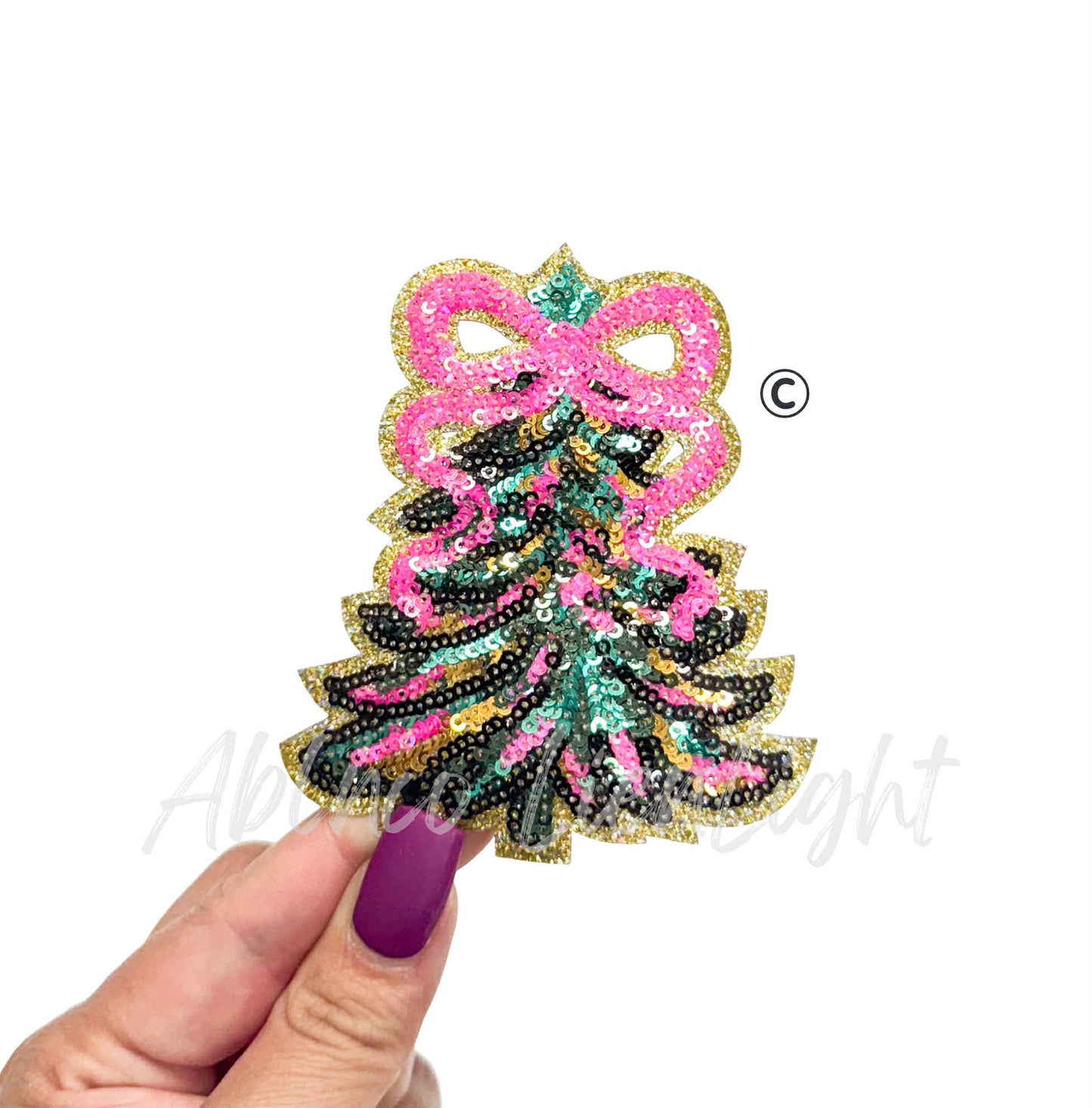 Christmas Tree Pink Gold Sequins Christmas Patch-SMALL