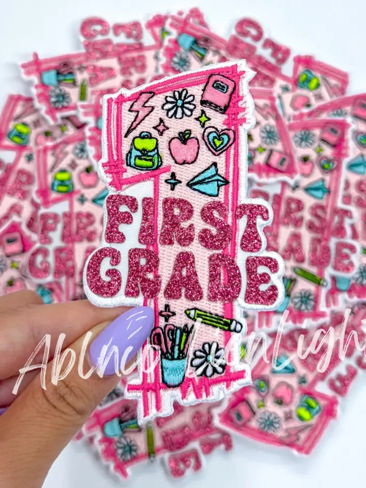 First Grade School Teach Glitter Patch