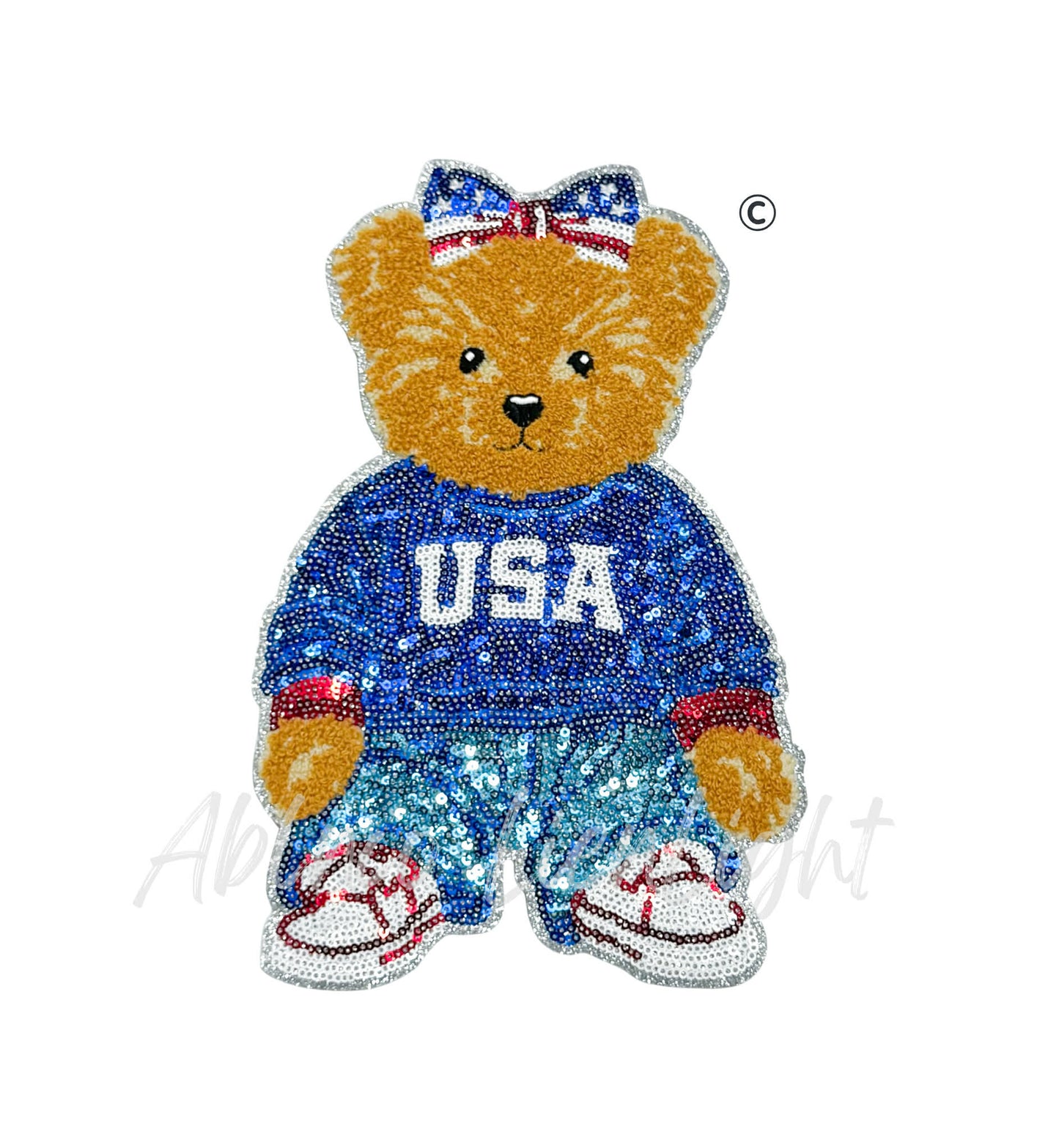 USA Bear 4th July Holiday Sequin Patch - Large