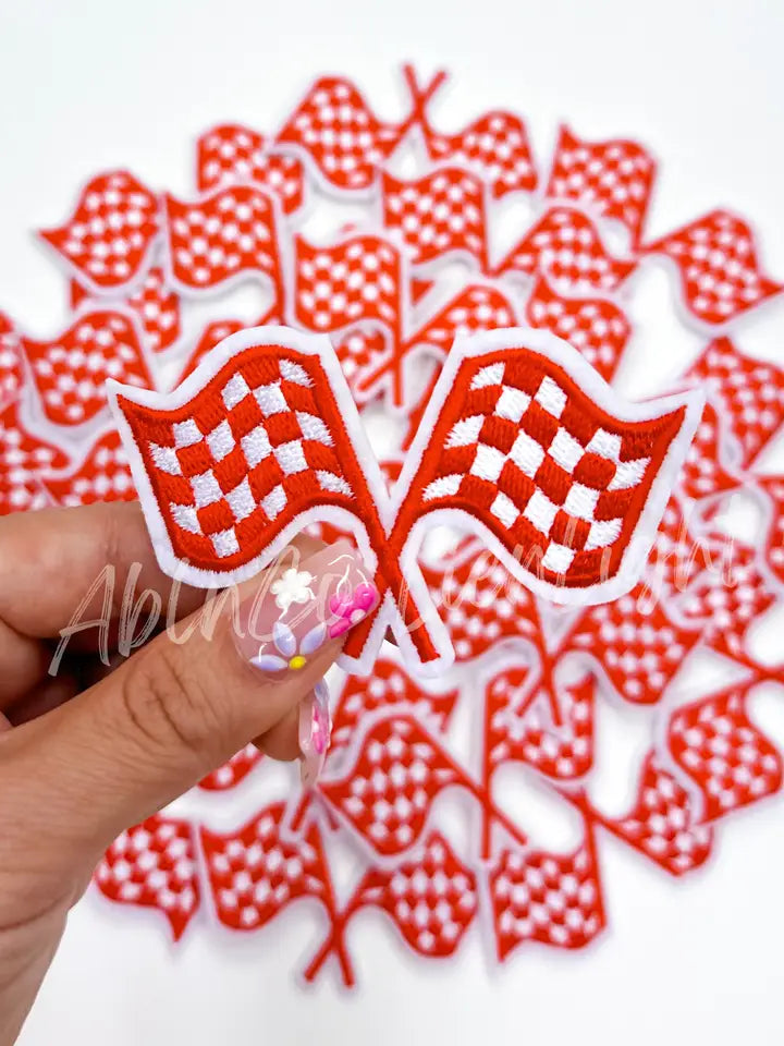 Red Checkered Flag Embroidery Patch