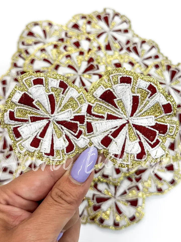 Maroon Gold Cheer Pom Pom Embroidery Patch ©️
