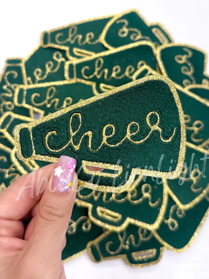 Green Cheer Megaphone Gold Embroidery Patch