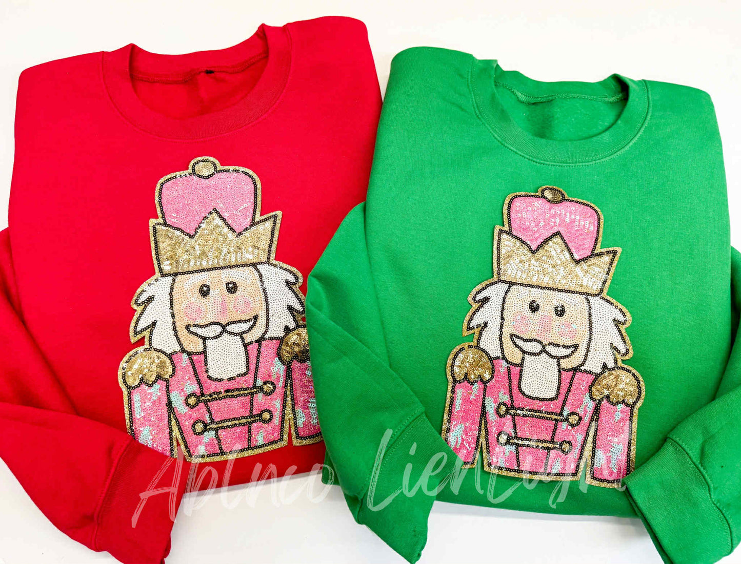 Nutcracker Pink Gold Sequins Christmas Patch Sweatshirt