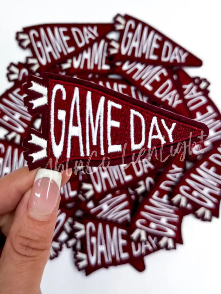 Maroon Game day Pennant Embroidery Hat Patch