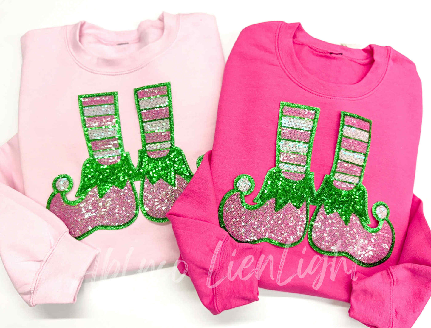 Elf Shoes Legs Sequin Christmas Patch Sweatshirt