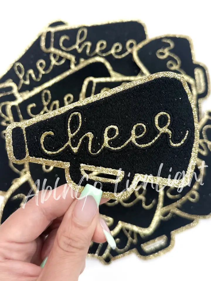 Black Cheer Megaphone Gold Embroidery Patch