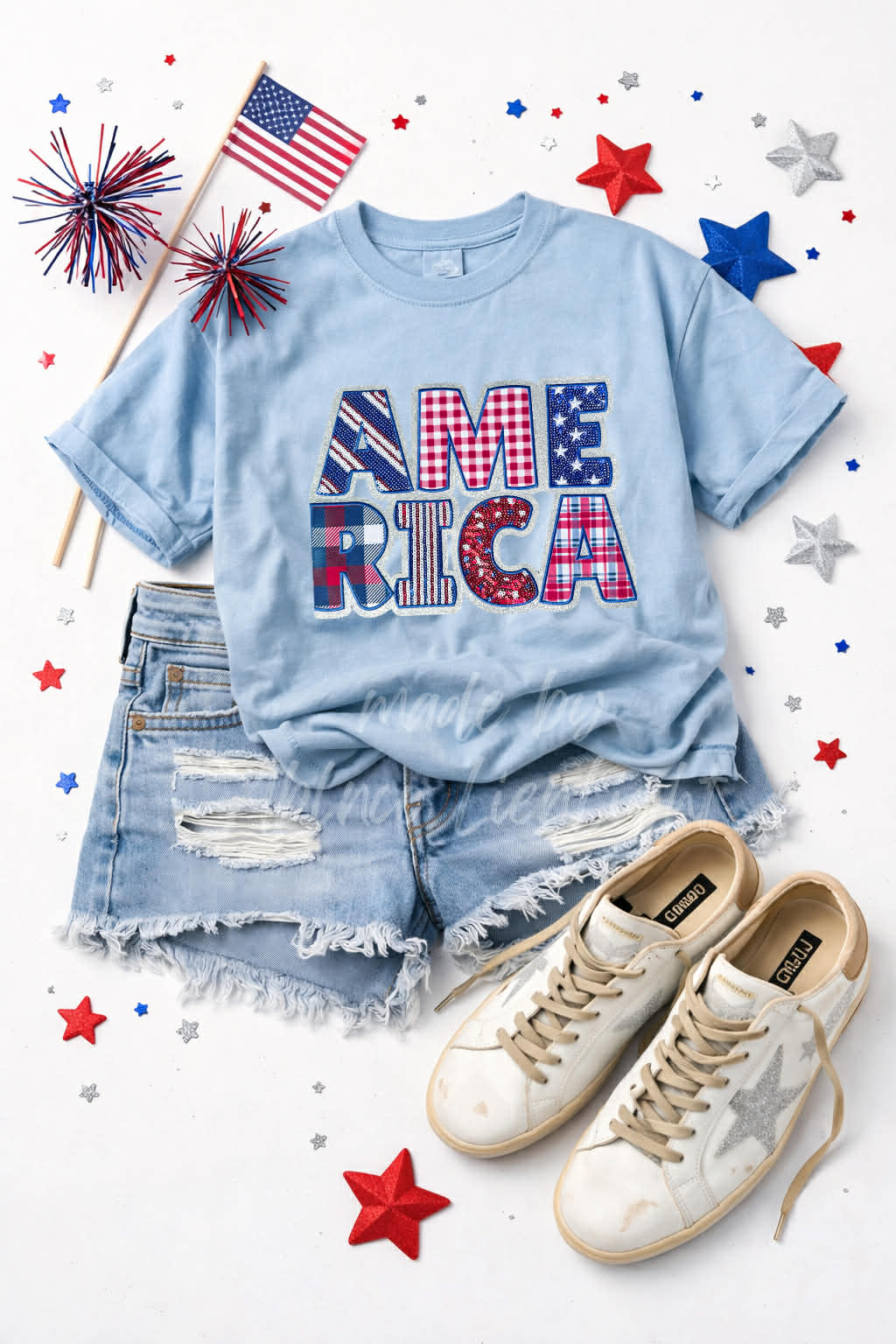 America 4th of July Sequin Patch Tshirt