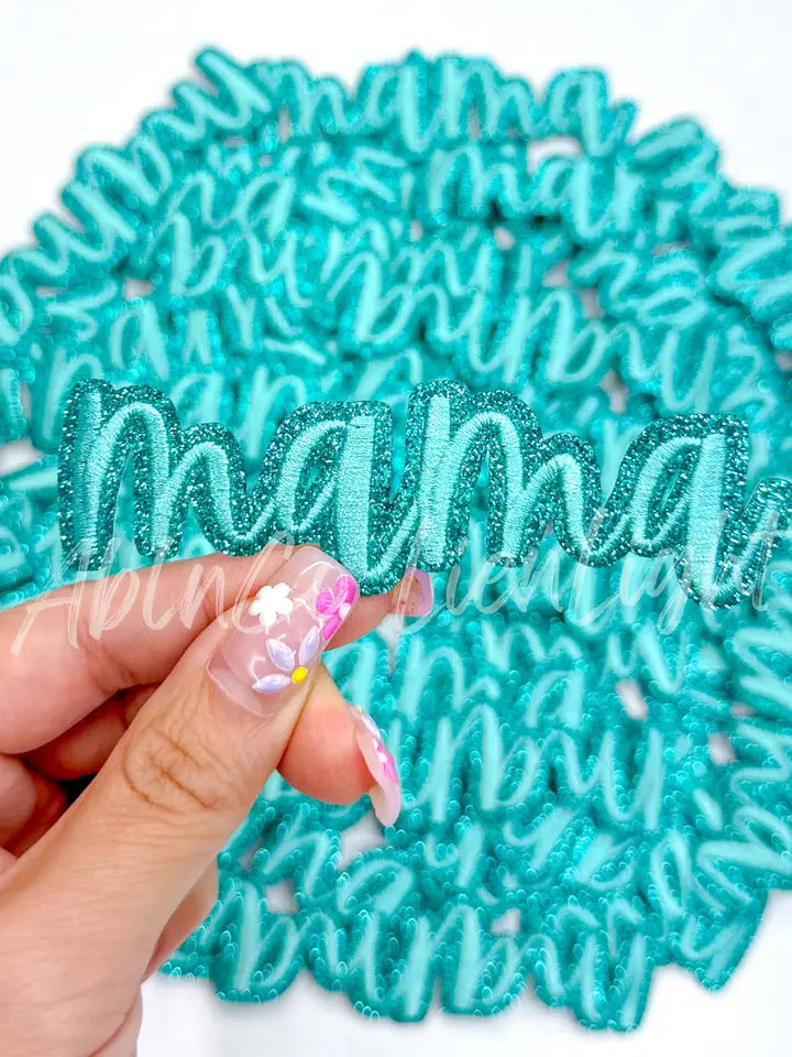 Turquoise Cursive Mama Embroidery Patch