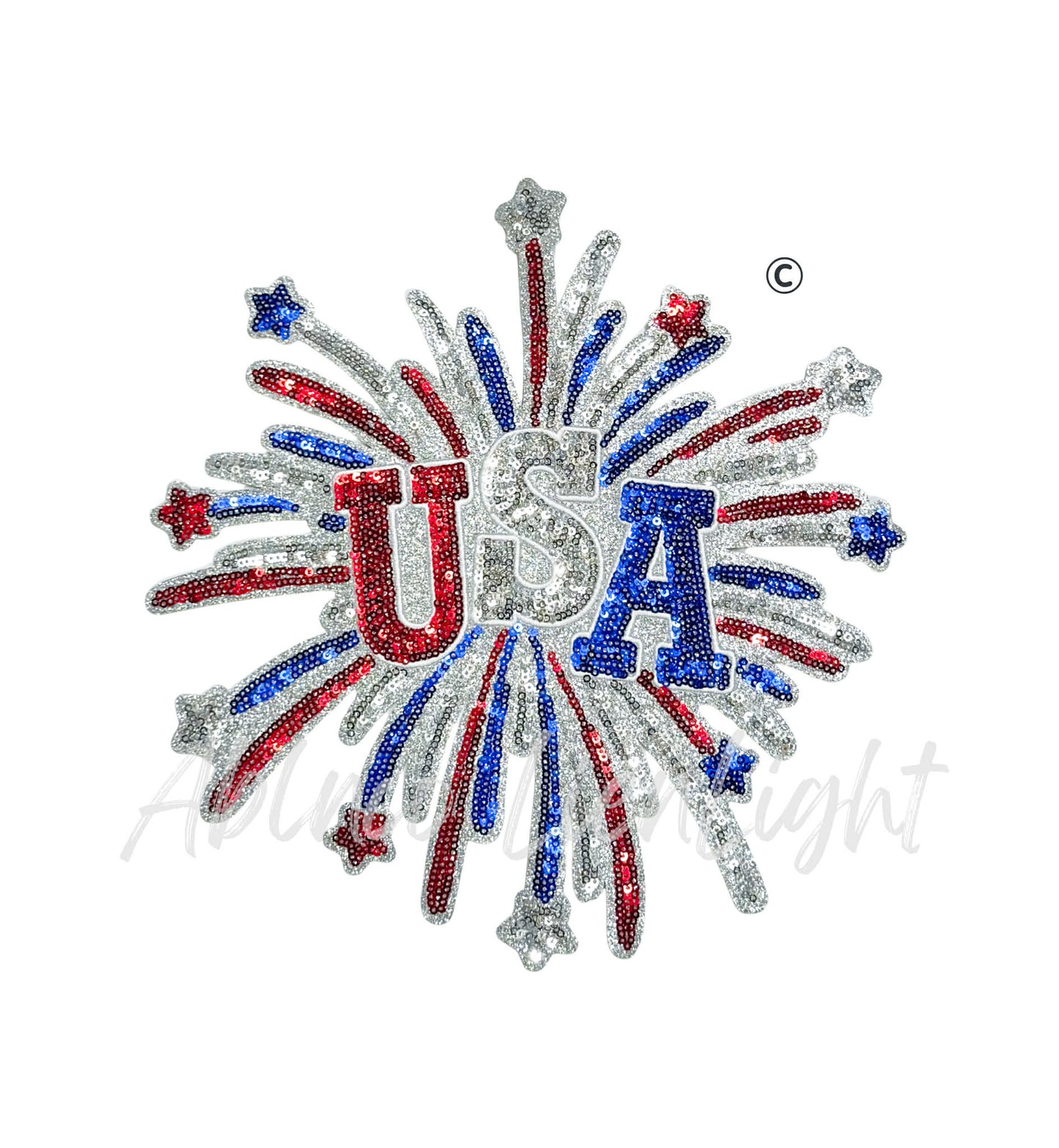 USA 4th July Fireworks Sequin Patch - Large
