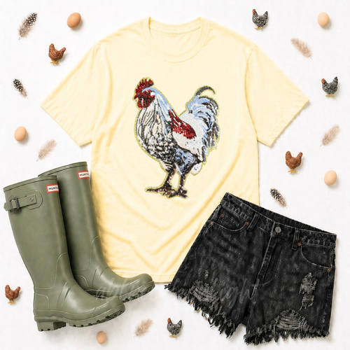 Chicken Farming Sequin Patch Tshirt