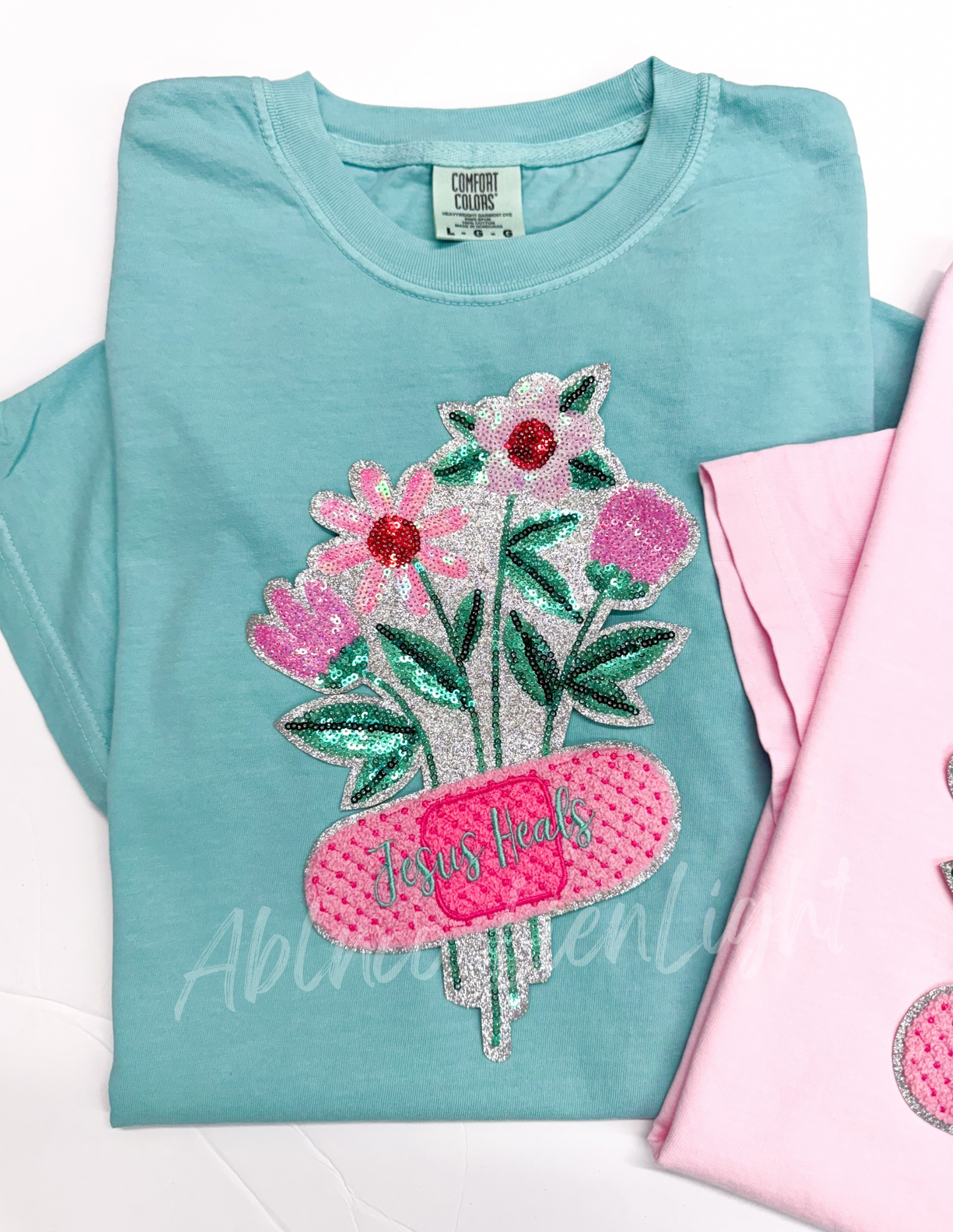 Jesus Heals Flowers Faith Sequin Tshirt